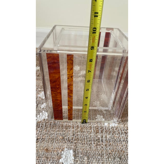 Transparent Mid Century Modern Clear & Amber Lucite Cube Ice Bucket Barware For Sale - Image 8 of 12