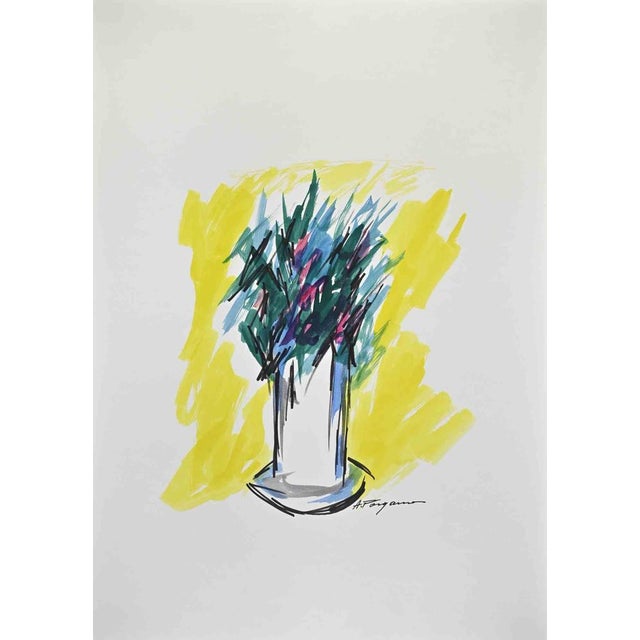 Flowers is a modern artwork realized by Arturo Pagano in the 1980s. Watercolor drawings. Good conditions. This piece is...