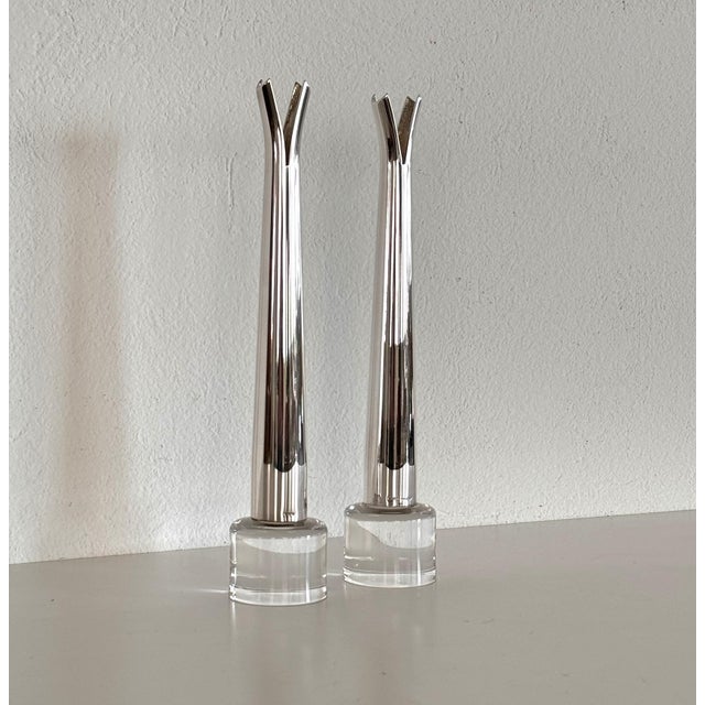 Glass and Silver-Plated Solifleur Vases by Lino Sabattini, Set of 2 For Sale - Image 11 of 17