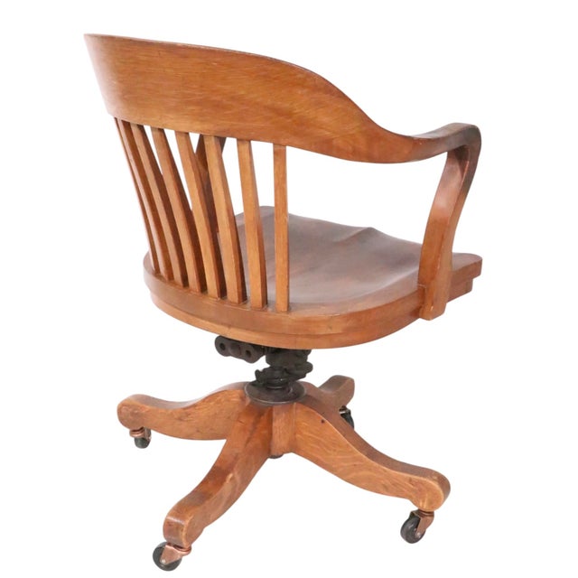 Early 20th Century Oak Bank of England Jury Style Swivel Desk Chair For Sale In New York - Image 6 of 14
