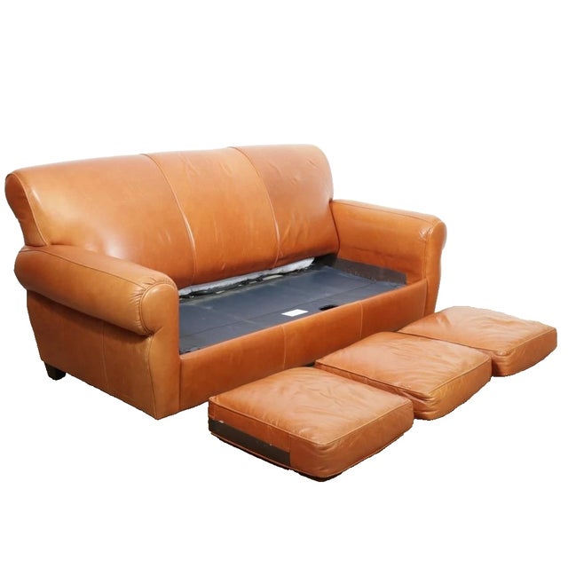 Modern Late 20th Century Club Furniture Brown Leather Sleeper Sofa Made in North Carolina For Sale - Image 3 of 6