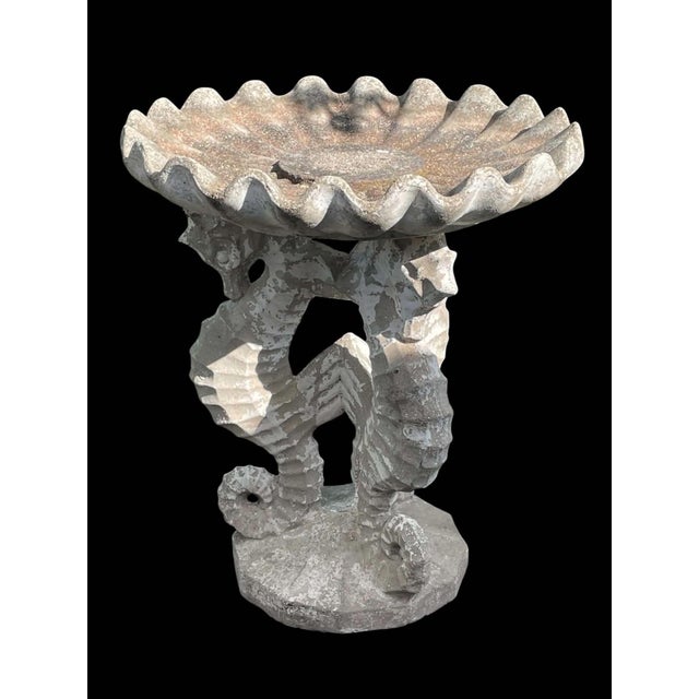 Vintage Three Seahorses Birdbath Concrete For Sale - Image 6 of 18