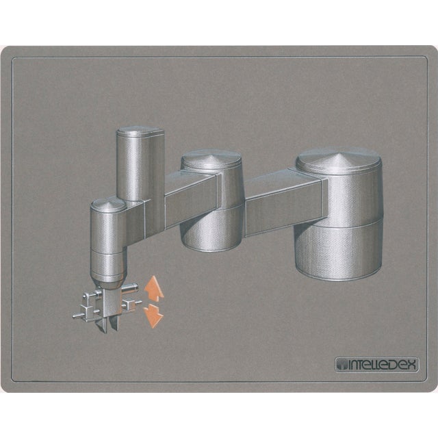 Design-quality illustrations of Intelledex machinery by Edward T. Liljenwall (American, 1943-2010). The machine is...