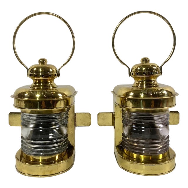 Pair of Solid Brass Lights from a Boat For Sale