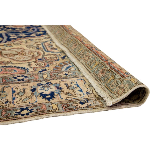 Persian Medallion Antique Wool Rug Persian Tabriz in Navy Blue For Sale - Image 3 of 9