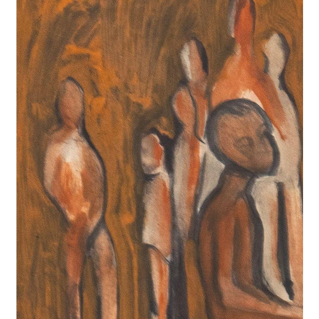 Abstract Illegibly Signed Figural Composition Mixed Media For Sale - Image 3 of 8