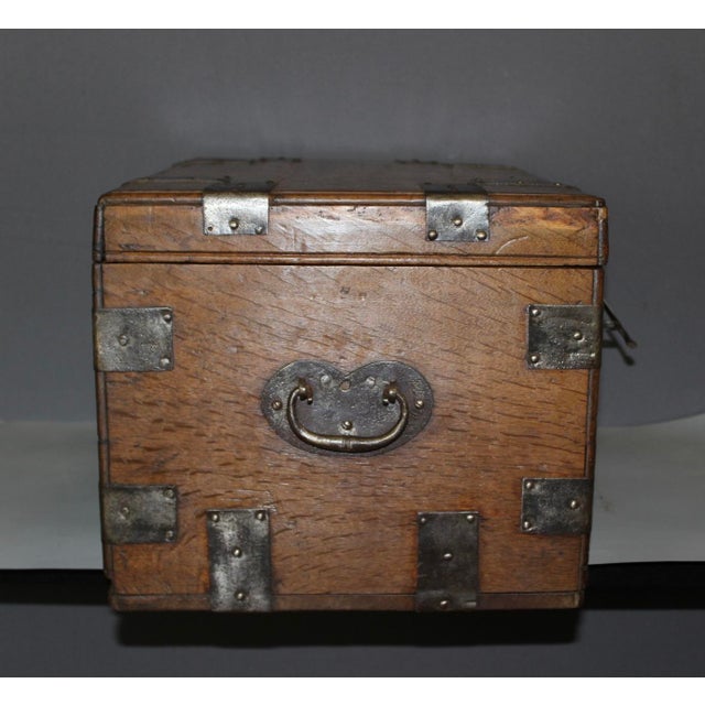 Wood Oak Chest with Iron Bands, 18th Century For Sale - Image 7 of 11