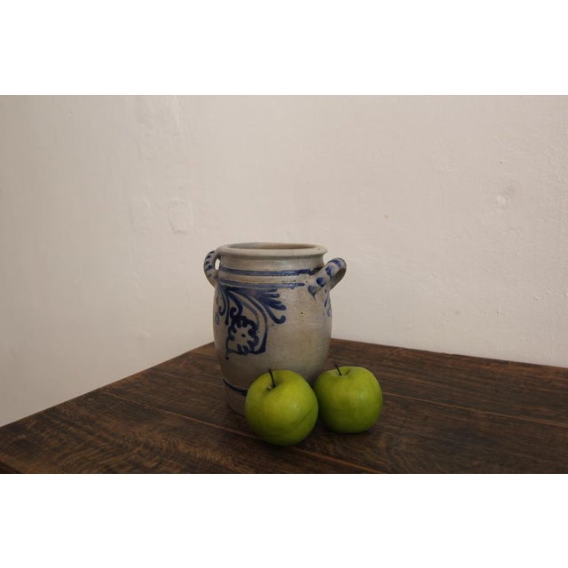 German Folk Art Grey and Cobalt Blue Stoneware Jar, 1890s For Sale - Image 4 of 12