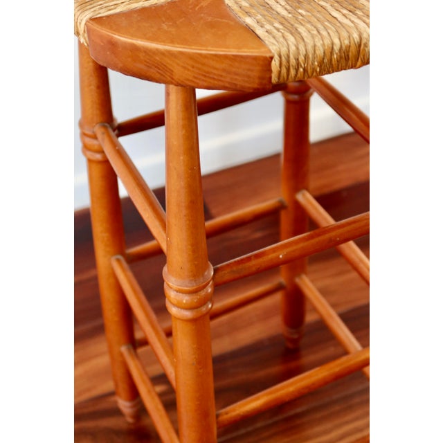 Antique Wooden Bar Stool with Straw Seat, 1980s For Sale - Image 10 of 12