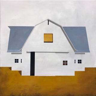 Two of a Kind by Justin Wheatley | Acrylic on Panel Minimalist depiction of a white barn. For Sale