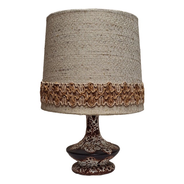 German Beige-Brown Ceramic Table Lamp with Fabric Shade, 1970s For Sale