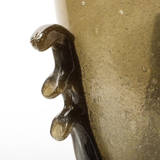 Mid 20th Century Pair of Mid-Century Sculptural Hand-Blown Smoke Murano Bullicante Glass Uplights For Sale - Image 5 of 17
