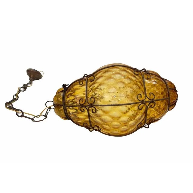 Mid-Century Italian Handblown Murano Amber Glass Cage Pendant Light from Seguso, 1940s For Sale - Image 10 of 16