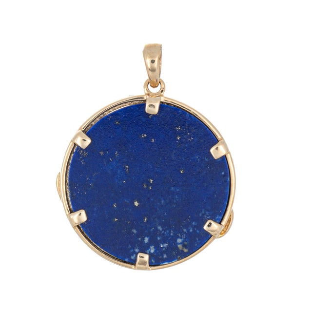 Contemporary Mermaid Charm Lapis Lazuli Pendant Estate 14k Yellow Gold Mythical Jewelry For Sale - Image 3 of 4