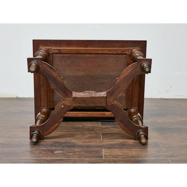 Italian Walnut Table with Star Inlay and Turned Legs, 19th Century For Sale - Image 4 of 12