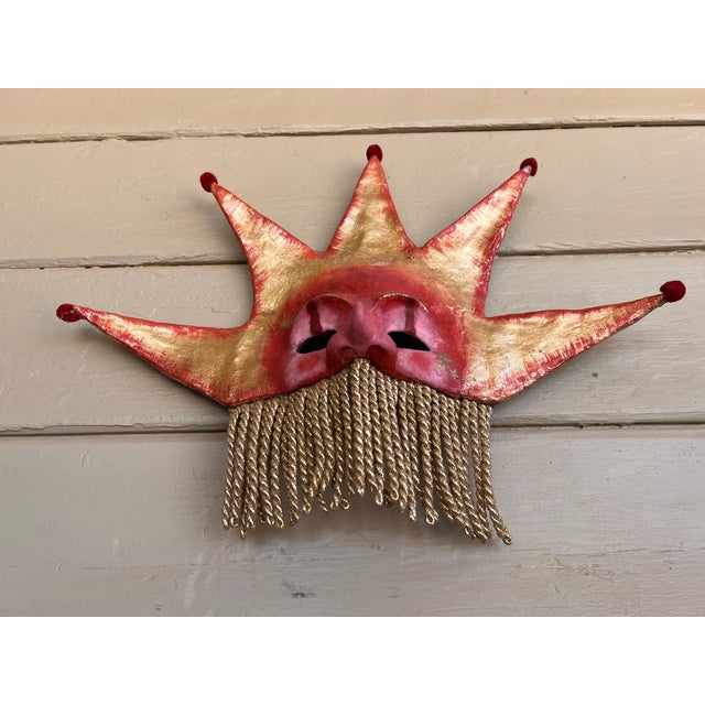 Rare Venetian Baroque Style Handmade Paper Mache Gilded & Painted "Sole" Sun Mask For Sale - Image 9 of 13