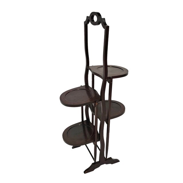Antique Edwardian Inlaid Mahogany Folding Muffin Cake Stand, Circa 1880-1890 For Sale