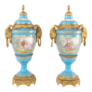 19th Century Bronze Mounted Porcelain Covered Urns - a Pair