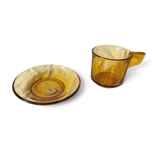 Mid-Century Modern Set 6 Mid Century Amber Glass Demitasse Cups Saucers ~ F&p Lavorazione a Mano For Sale - Image 3 of 7