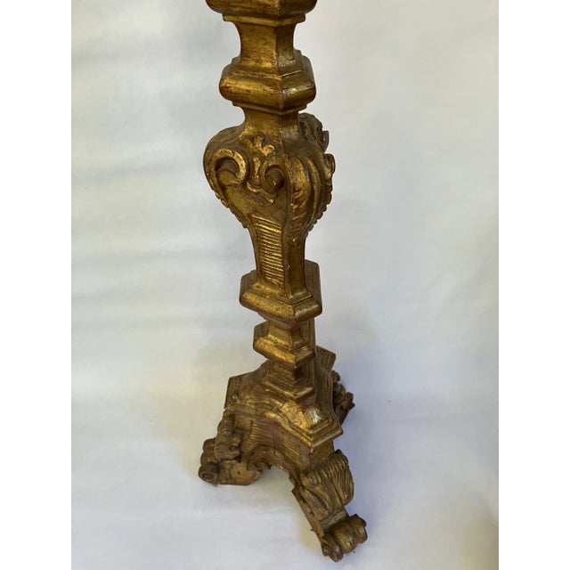 Traditional Late 19th Century Italian Carved Wooden Gilt Gold Torchiere Floor Candle Stick For Sale - Image 3 of 12