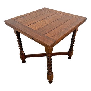 Antique Expanding Pub Kitchen Table Barley Twist Legs Rare Petite Size Solid Oak For Sale