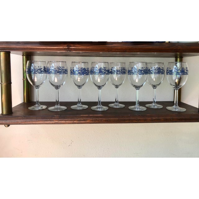 Mid 20th Century Blue Willow Wine Glasses Set 8 For Sale - Image 4 of 12