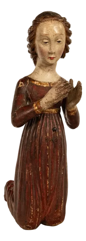 Antique Italian 15th Century Carved Wood Hand-Painted Madonna Statue Vecchietta 1460