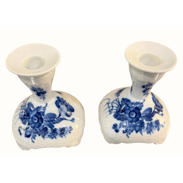 Ceramic Royal Copenhagen Blue Flower 10/1711 Pair Porcelain Candlesticks Denmark Vintage For Sale - Image 7 of 9