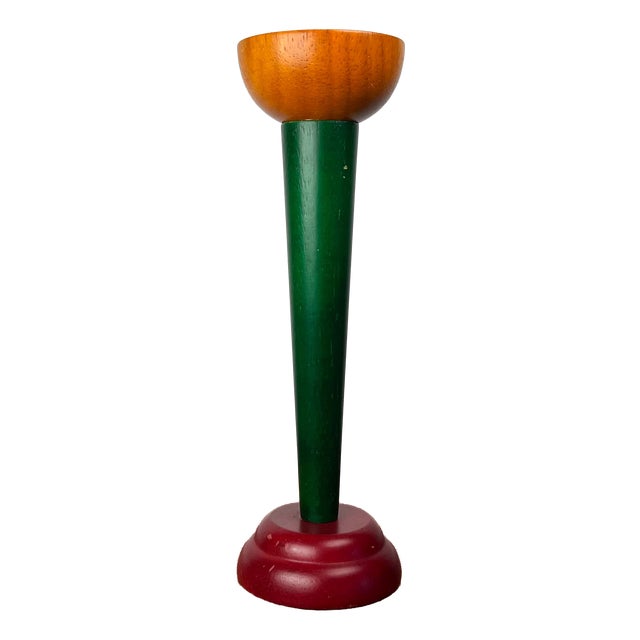 Postmodern Wood Yellow Green Red Model Monokel Candleholder from Ikea, 1980s For Sale