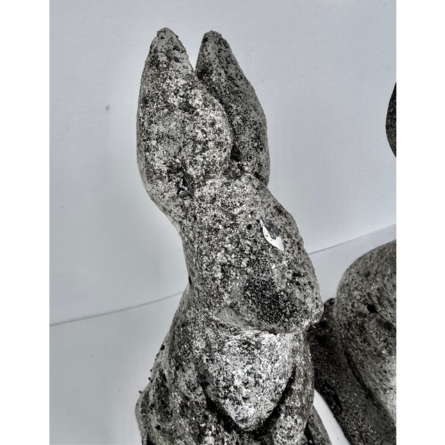 Composition Stone Garden Rabbit Sculptures With Weathered Patina, Pair For Sale - Image 13 of 14