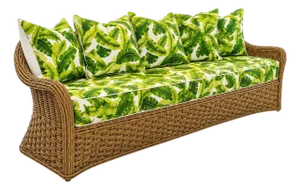 Vintage Basket Wave Sofa With Custom Banana Leaf Cushions