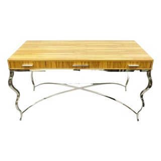 Century Furniture Modern Chrome and Zebra Wood Metal Base Desk Table 849-761 For Sale