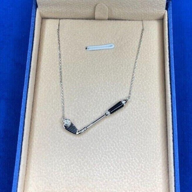 Diamond Black Onyx Golf Club Birdie Jewelry 18 Karat White Gold Charm Pendant Necklace For Sale - Image 4 of 9