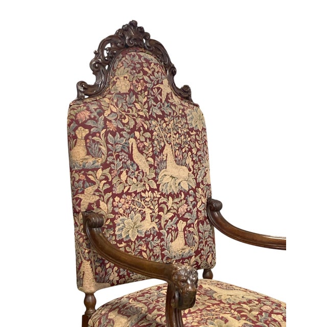 1900 - 1909 Renaissance Style Unicorn and Lion Head Hall Throne Chair Circa 1900 For Sale - Image 5 of 9