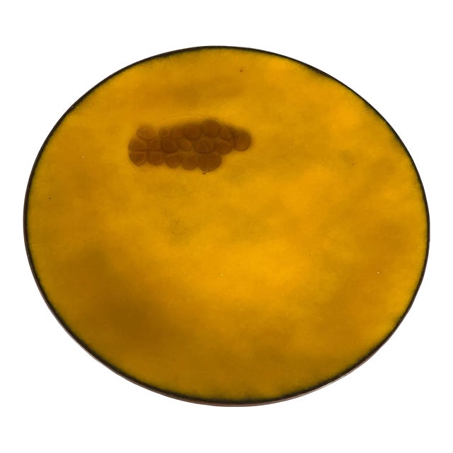 1960s Hildegard Abstract Modernist Art Yellow Enamel Plate With Grapes For Sale