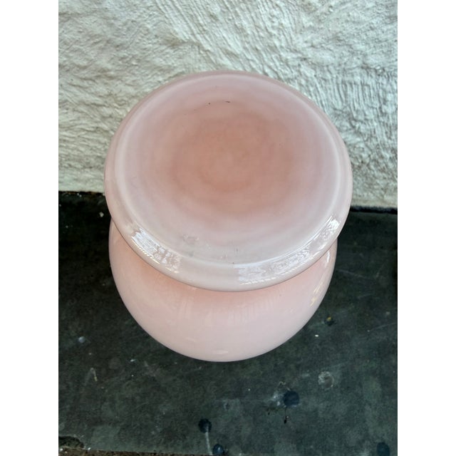 Mid-Century Modern Vintage Empoli Glass Vase Pink White Case Long Neck Genie Bottle Decanter 18” For Sale - Image 3 of 4