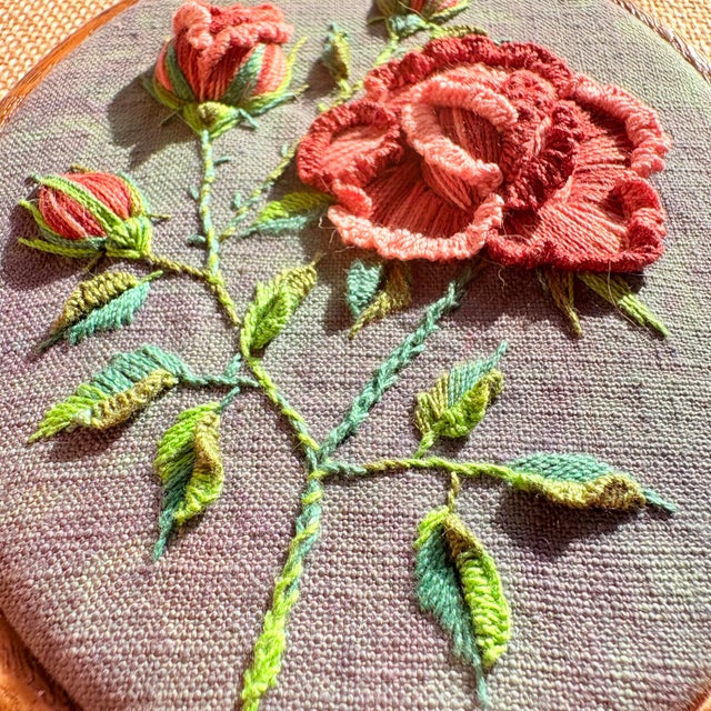 Handmade 3d Rose Flower Embroidery Wall Art For Sale - Image 10 of 13