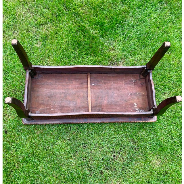 Coffee Wooden Bench, With a Cushioned, Rattan-Woven Seat, Curved Legs, Late 20th Century, Bohemian/Coastal Styles For Sale - Image 8 of 11