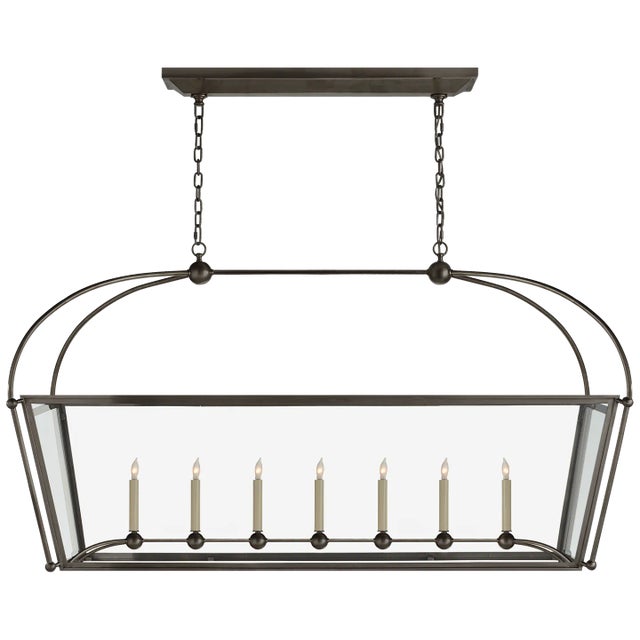 Chapman & Myers for Visual Comfort Signature Riverside Large Linear Pendant in Bronze with Clear Glass For Sale