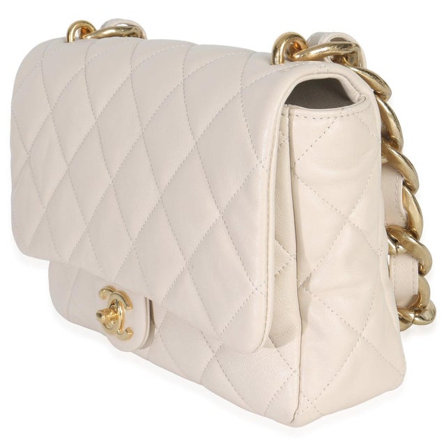 Traditional Beige Quilted Lambskin Large Funky Town Flap Bag For Sale - Image 3 of 9
