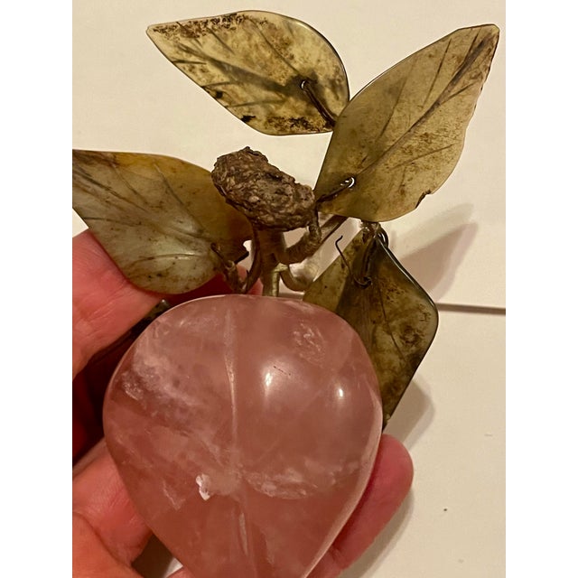 Asian Rose Quartz Carved Plum Fruit Hard Stone Leaves For Sale - Image 4 of 10
