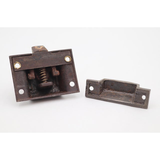Antique Aesthetic Cast Iron Cabinet Latch With T Brass Handle For Sale - Image 4 of 4