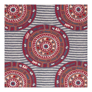 Schumacher Corfu Fabric in Navy Multi For Sale