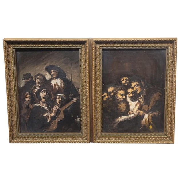 Black Pair Vintage Oil Paintings After Francisco Goya For Sale - Image 8 of 8