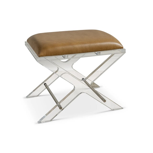 2020s Delano Nickel Dorian Saddle Lucite X-Bench For Sale - Image 5 of 5