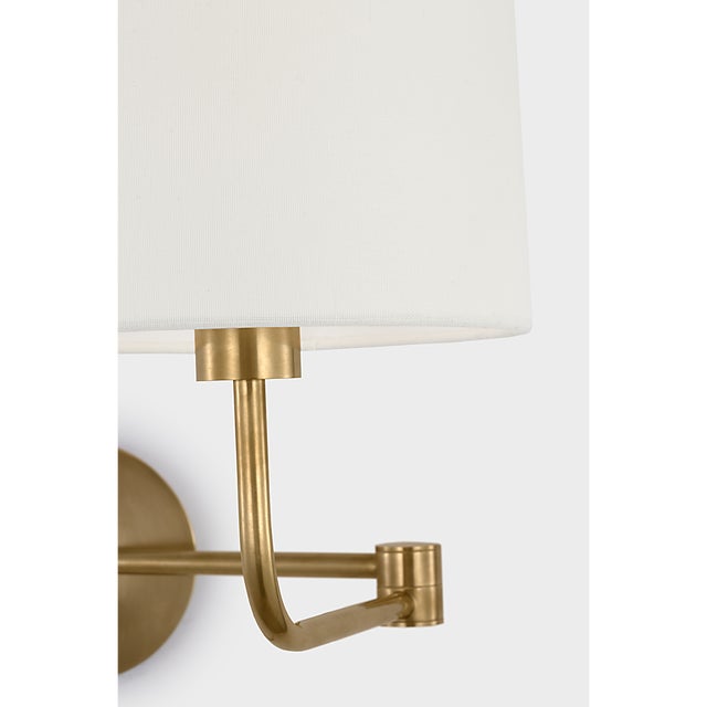 Modern Barbara Barry for Visual Comfort Signature Go Lightly Swing Arm Wall Light in Soft Brass with Linen Shade For Sale - Image 3 of 9