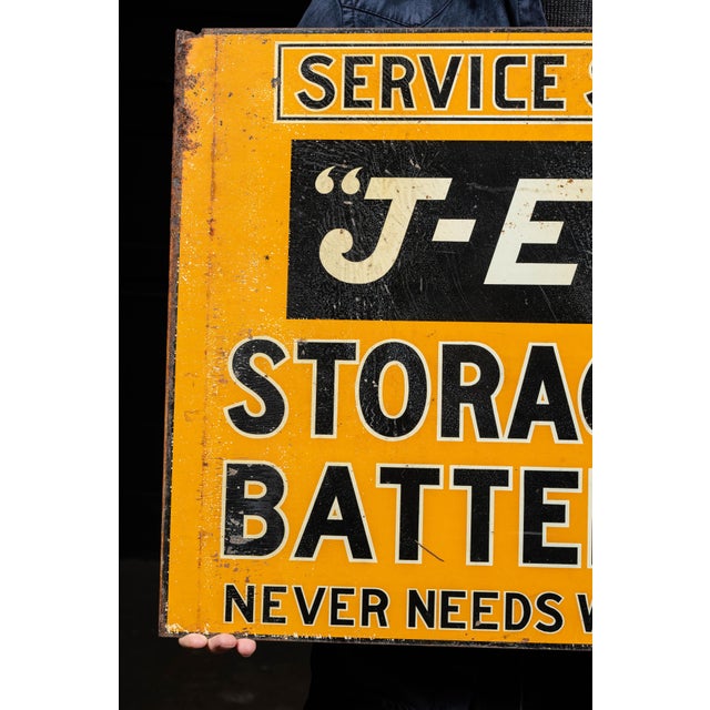 Cream Early 20th Century "J-E" Storage Battery Flange Sign For Sale - Image 8 of 10
