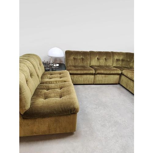 Vintage Velvet Modular Sofa in Verdant Green, 1970s For Sale - Image 9 of 9
