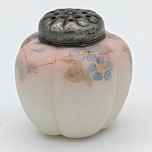 Antique Mount Washington Hand Painted Burmese Art Glass Melon Shaped Shaker, Circa 1890 For Sale - Image 4 of 12