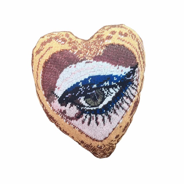 Contemporary Haricot Vert x Mommani Threads Velvet "Heartfelt Glimpse" Original Pillow For Sale - Image 3 of 6